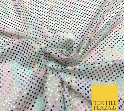 Multicolour Rainbow 3mm Sequin White Velour Fabric Stretch Sparkle Dress NHS1778