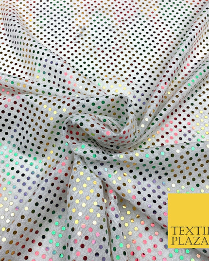 Multicolour Rainbow 3mm Sequin White Velour Fabric Stretch Sparkle Dress NHS1778