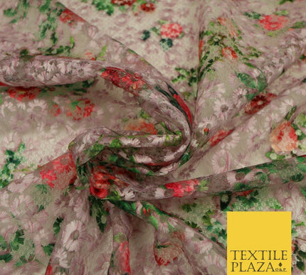 Pink Floral Digital Printed Embroidered Net Lace Dress Fabric Fashion 1765