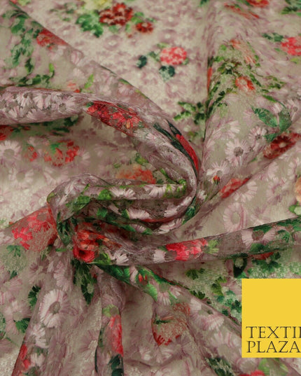 Pink Floral Digital Printed Embroidered Net Lace Dress Fabric Fashion 1765