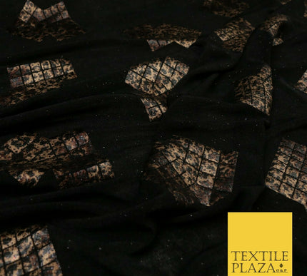 BLACK Leopard Waffle Cube Metallic Glitter Stretch Jersey Fabric - 59" 1573