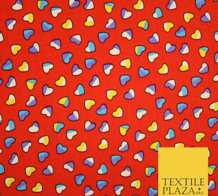 Small Cute Heart Love Valentine Rainbow Printed Crepe Polyester Dress Fabric 58"