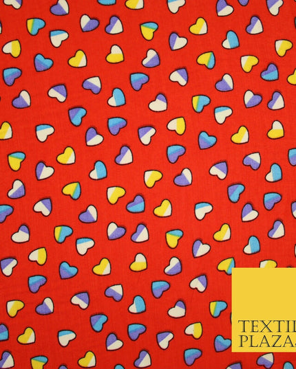 Small Cute Heart Love Valentine Rainbow Printed Crepe Polyester Dress Fabric 58"