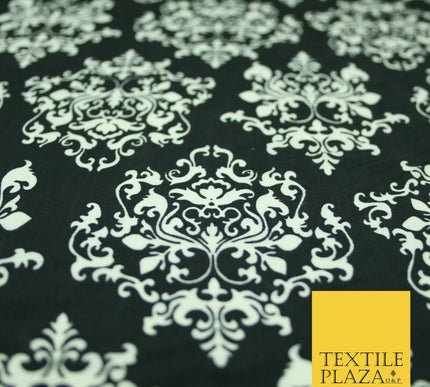 Black White Large Damask Intricate Printed Crepe Polyester Abstract Dress Fabric
