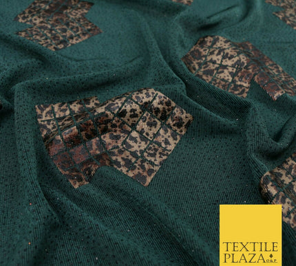 GREEN Leopard Waffle Cube Metallic Glitter Stretch Jersey Fabric - 59" 1575