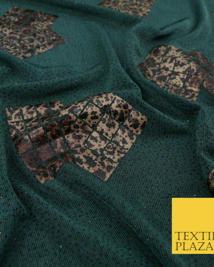 GREEN Leopard Waffle Cube Metallic Glitter Stretch Jersey Fabric - 59" 1575