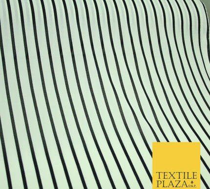 PINSTRIPE BRETON STRIPE Black White Printed Crepe Polyester Dress Fabric 2731