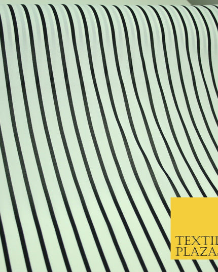 PINSTRIPE BRETON STRIPE Black White Printed Crepe Polyester Dress Fabric 2731