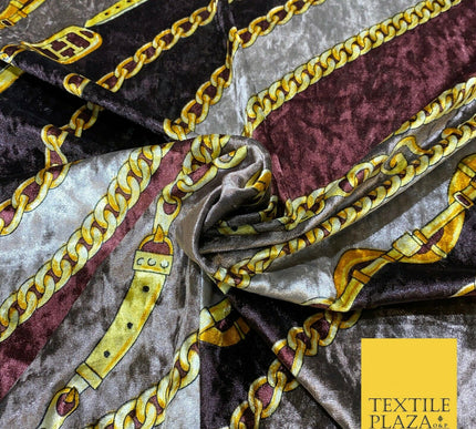 Various Floral Ornate Chain Stripe Swirl Printed Soft Stretch Velvet DressFabric