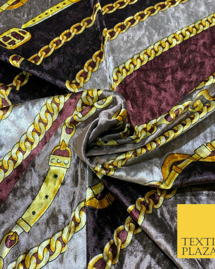 Various Floral Ornate Chain Stripe Swirl Printed Soft Stretch Velvet DressFabric
