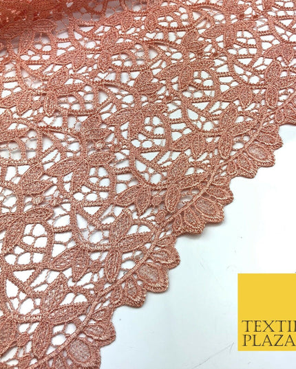 PEACH Premium Guipure Floral Webbed Lace Dress Fabric Wedding Bridal 860