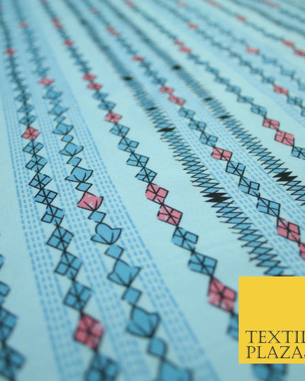 Striped Diamond Zigzag Fairisle Look Printed Crepe Polyester Stripe Dress Fabric