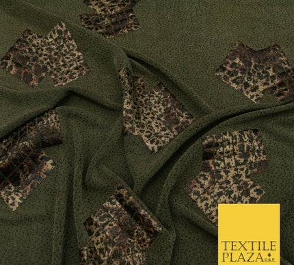 KHAKI GREEN Leopard Waffle Cube Metallic Glitter Stretch Jersey Fabric 59" 1578