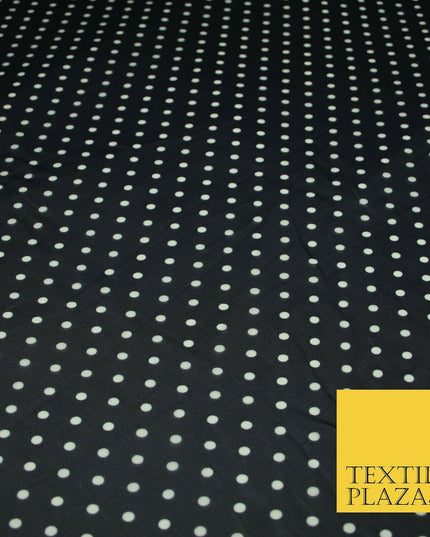 Premium Black Blue White Polka Dot Multi Spotted Printed Georgette Dress Fabric