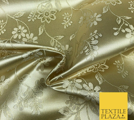 GOLD Ornamental Floral Stem Waves Brocade Dress Fabric Metallic Woven 1399