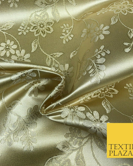 GOLD Ornamental Floral Stem Waves Brocade Dress Fabric Metallic Woven 1399