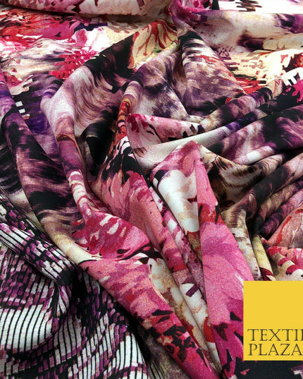 Pink Mix Techno Floral Digital Print Spun Rayon Viscose Dress Fabric Craft 1320
