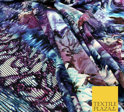 Blue Mix Techno Floral Digital Print Spun Rayon Viscose Dress Fabric Craft 1321
