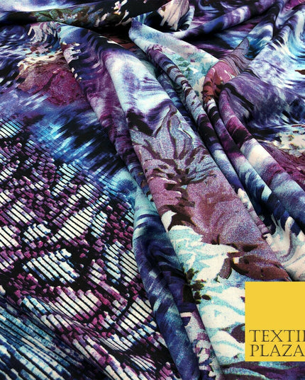 Blue Mix Techno Floral Digital Print Spun Rayon Viscose Dress Fabric Craft 1321