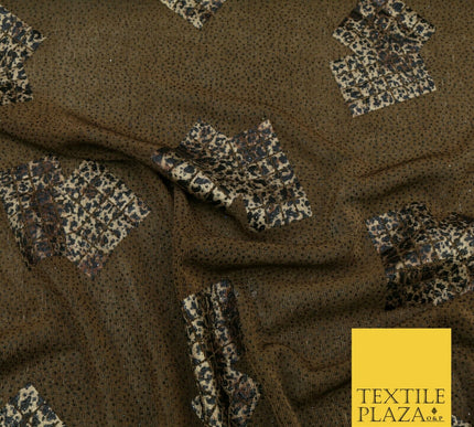 TAN BROWN Leopard Waffle Cube Metallic Glitter Stretch Jersey Fabric - 59" 1577