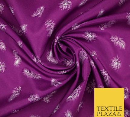 Small Floating White Peacock Feather Printed Crepe Polyester Dress Fabric 58"