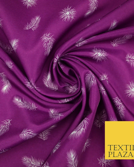 Small Floating White Peacock Feather Printed Crepe Polyester Dress Fabric 58"