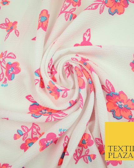 Premium Unusual Abstract Bird Neon Small Printed Bubble Crepe Dress Fabric 58"