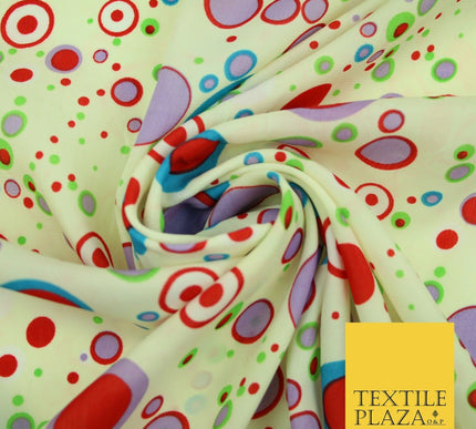 Cream Colourful Circles Dots Dotted Printed Crepe Polyester Dress Fabric 2734