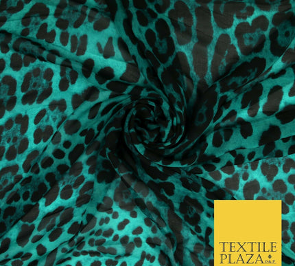 High Quality Green Stone Leopard Snake Animal Printed Georgette Dress Fabric