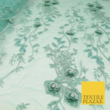 SEA GREEN 3D Flower Trio Scalloped Embroidered Net Lace Dress Fancy Bridal 1586