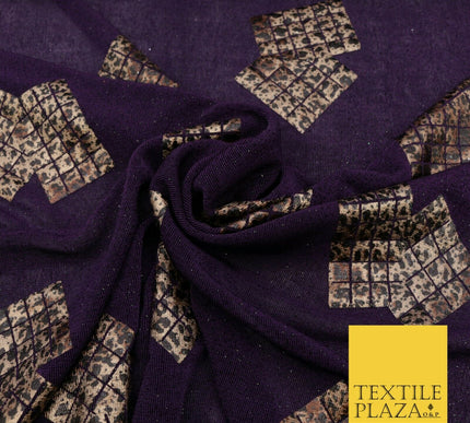 PURPLE Leopard Waffle Cube Metallic Glitter Stretch Jersey Fabric - 59" 1574