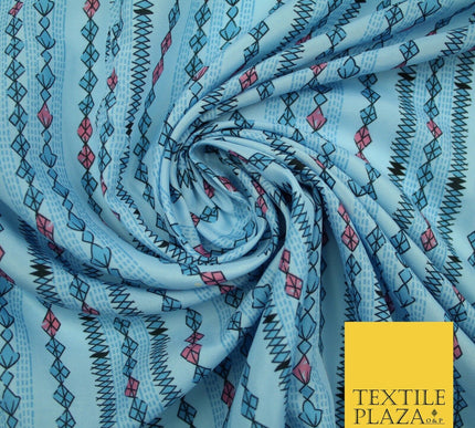 Striped Diamond Zigzag Fairisle Look Printed Crepe Polyester Stripe Dress Fabric