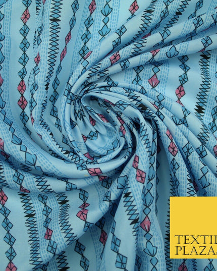 Striped Diamond Zigzag Fairisle Look Printed Crepe Polyester Stripe Dress Fabric