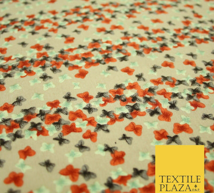 Small Cute Ditsy Floating Butterfly Design Printed Crepe Polyester Dress Fabric