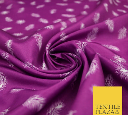 Small Floating White Peacock Feather Printed Crepe Polyester Dress Fabric 58"