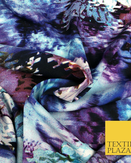 Blue Mix Techno Floral Digital Print Spun Rayon Viscose Dress Fabric Craft 1321