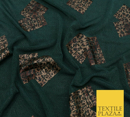 GREEN Leopard Waffle Cube Metallic Glitter Stretch Jersey Fabric - 59" 1575