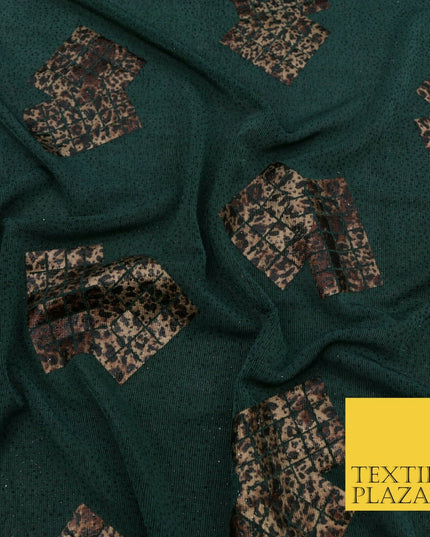 GREEN Leopard Waffle Cube Metallic Glitter Stretch Jersey Fabric - 59" 1575