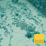 DEEP TEAL 3D Flower Trio Scalloped Embroidered Net Lace Dress Fancy Bridal 1584