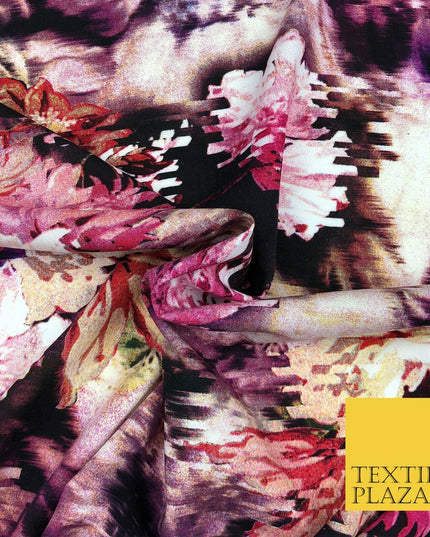 Pink Mix Techno Floral Digital Print Spun Rayon Viscose Dress Fabric Craft 1320