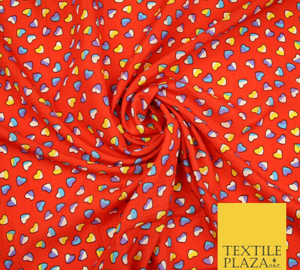 Small Cute Heart Love Valentine Rainbow Printed Crepe Polyester Dress Fabric 58"