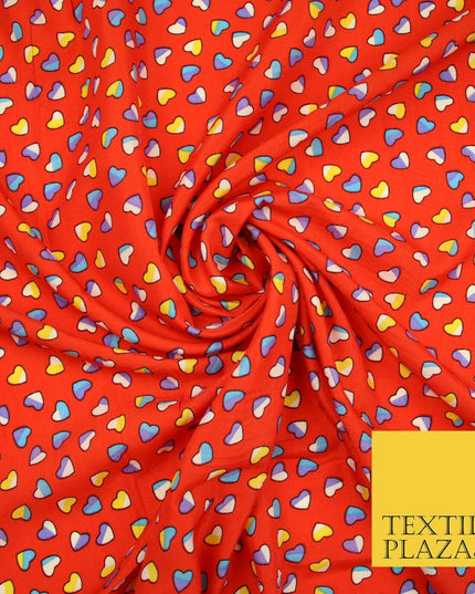Small Cute Heart Love Valentine Rainbow Printed Crepe Polyester Dress Fabric 58"
