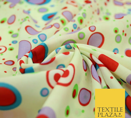 Cream Colourful Circles Dots Dotted Printed Crepe Polyester Dress Fabric 2734