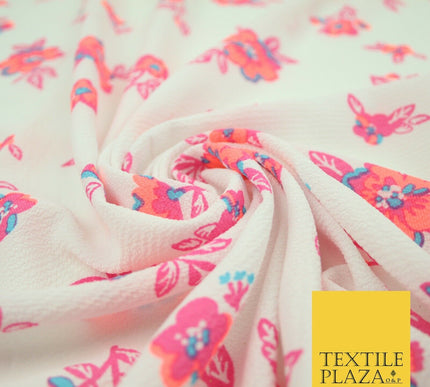 Premium Unusual Abstract Bird Neon Small Printed Bubble Crepe Dress Fabric 58"