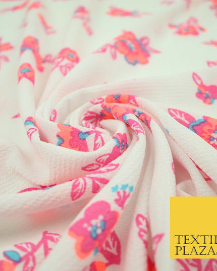 Premium Unusual Abstract Bird Neon Small Printed Bubble Crepe Dress Fabric 58"