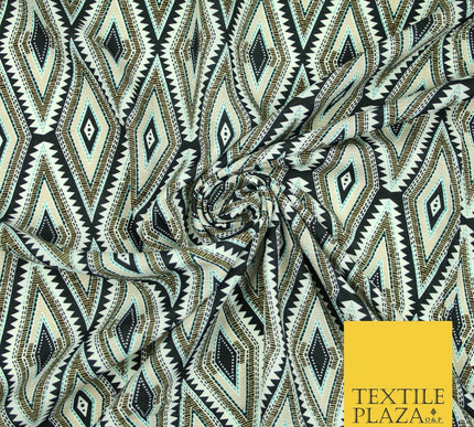 Black Abstract Aztec Diamond Rhombus Printed Crepe Polyester Dress Fabric 2733