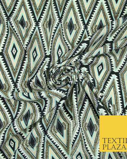 Black Abstract Aztec Diamond Rhombus Printed Crepe Polyester Dress Fabric 2733