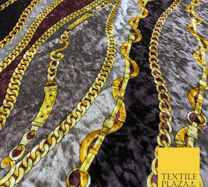 Various Floral Ornate Chain Stripe Swirl Printed Soft Stretch Velvet DressFabric