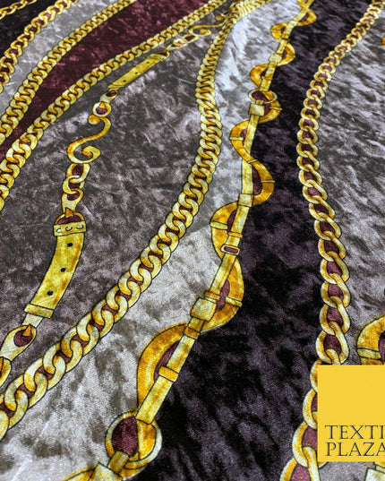 Various Floral Ornate Chain Stripe Swirl Printed Soft Stretch Velvet DressFabric