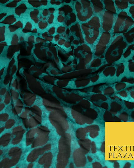 High Quality Green Stone Leopard Snake Animal Printed Georgette Dress Fabric